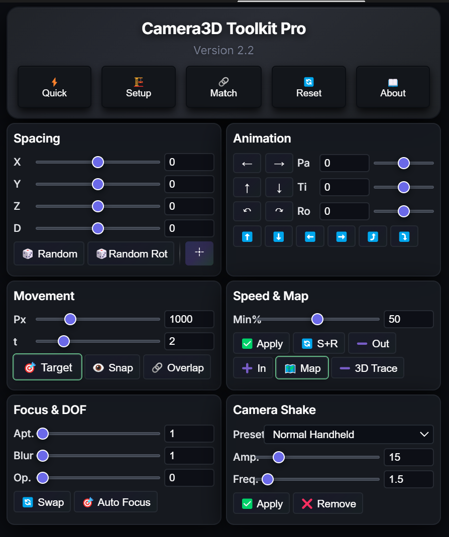 Camera3D Toolkit Pro Interface